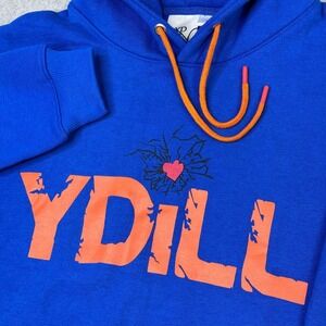 Y-Dill With You YD‎ Men's Size S Blue Orange Hoodie Designer Graphic Print Heart